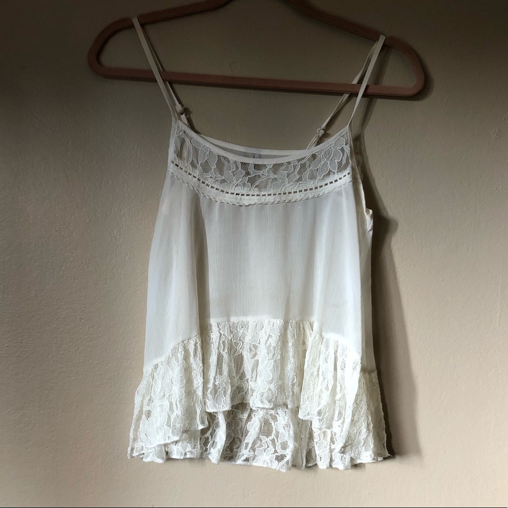 Paper crane lace sheer cami Top